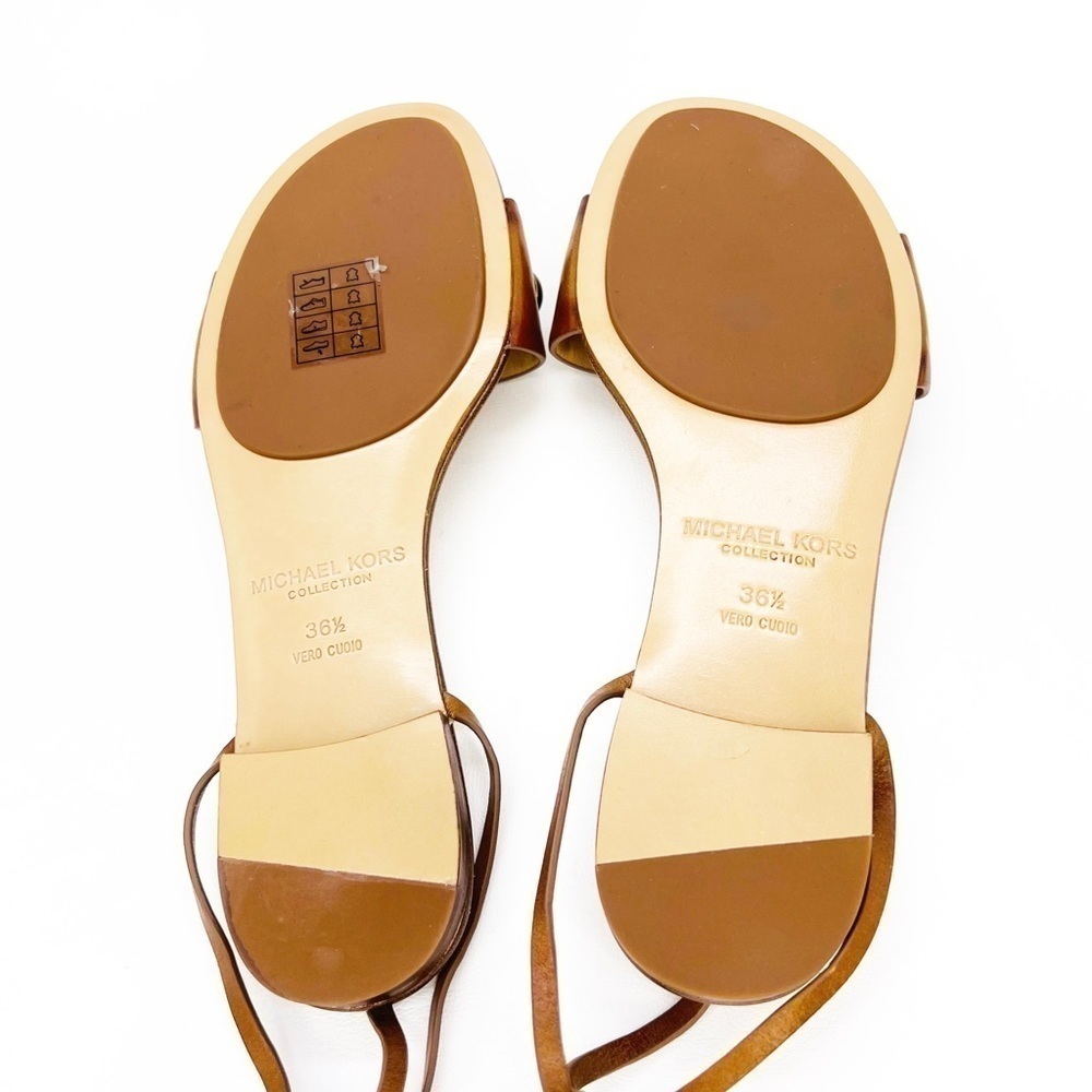 New Michael Kors Collection Mica Studded  Strappy Sandals Brown Leather Size 6.5 - Picture 9 of 13